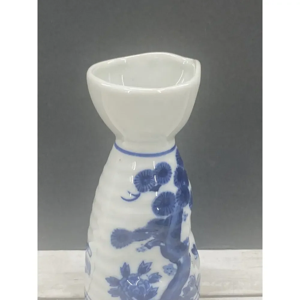 Small Antique Japanese Blue and White Porcelain Sakura Tree Sake Bottle